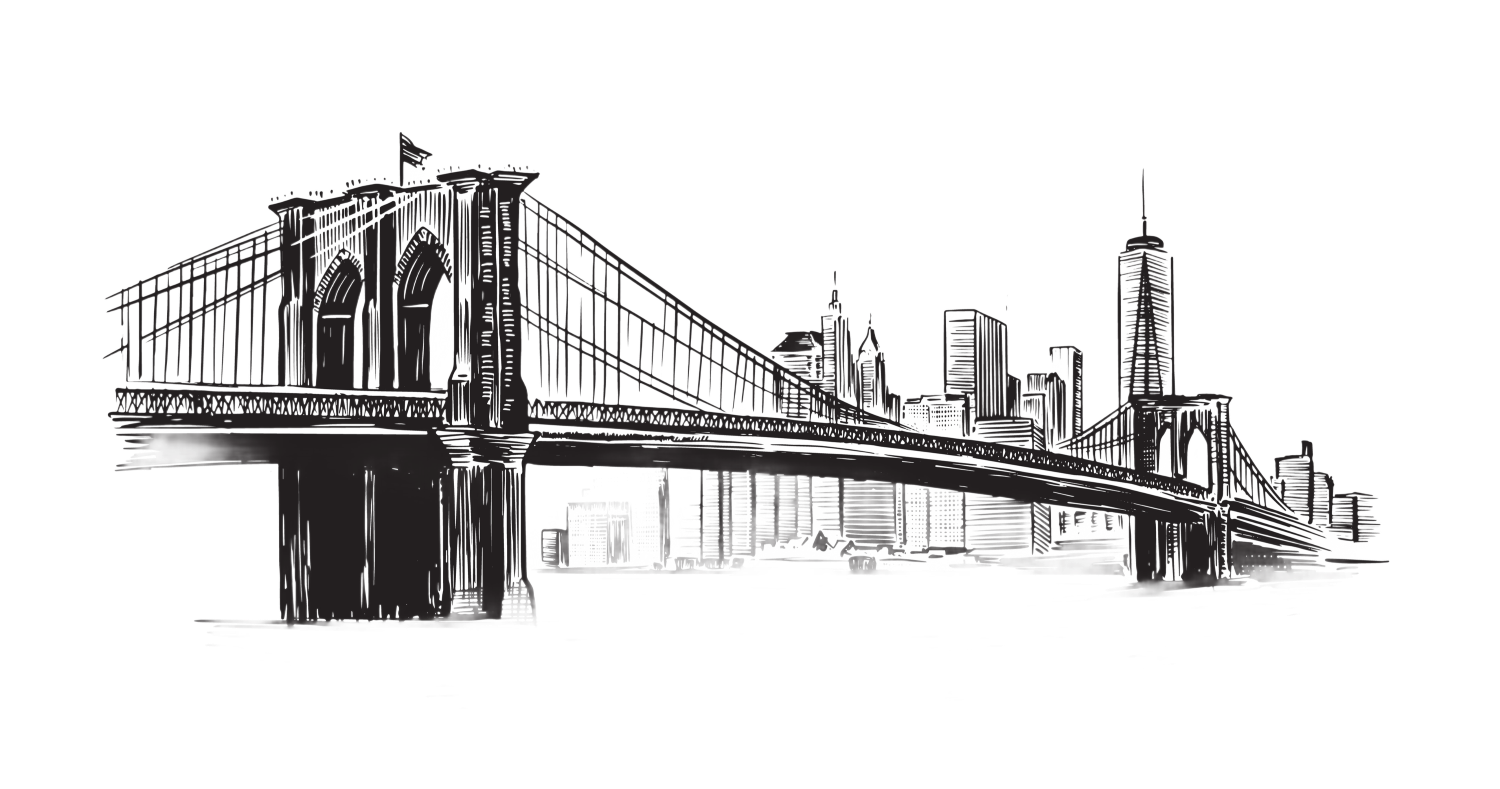 Detailed Pencil Sketch Of The Brooklyn Bridge With Intricate Architectural Details And Dramatic Shading, Symbolizing Stryker Investigations' Connection To New York'S Financial Landscape.