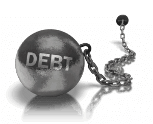 Maryland Asset Search Investigations Ball and chain with 'DEBIT' label symbolizing financial liabilities discovered through professional asset investigation services